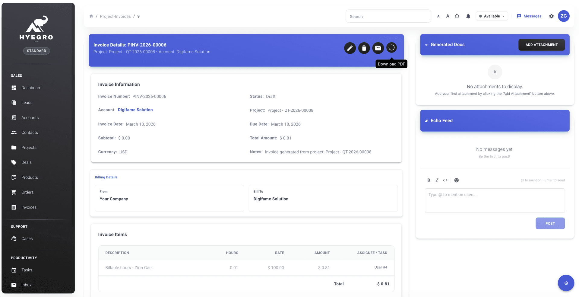 Hyegro Invoice Details